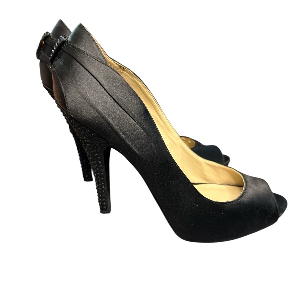 Nine West Black Satin Peep-Toe Heels